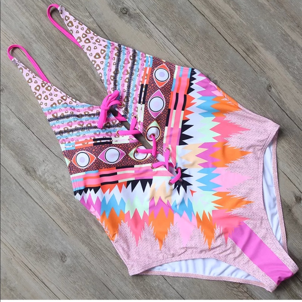 Summer pink front tie one piece ❤️